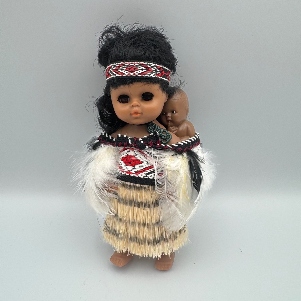 Maori Mother and Baby Doll Traditional Attire Feather‎ Skirt Headband